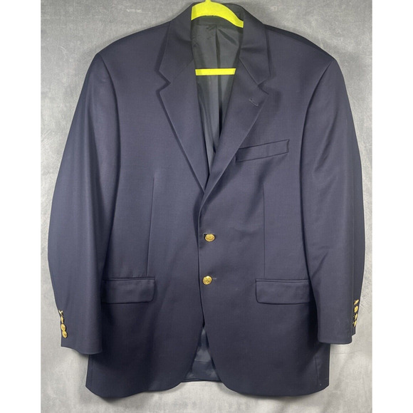 Ralph Lauren Navy Blazer Sport Coat Gold Buttons Navy 100% Wool Sz 42R‎ Preppy - Picture 1 of 6